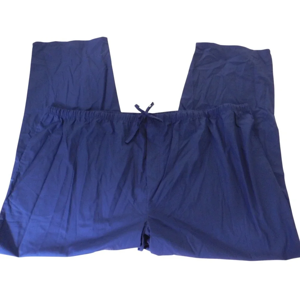 NEW Mens Cotton Pajamas Long Sleeve 2 Pc Button Front Navy Blue Size 4X